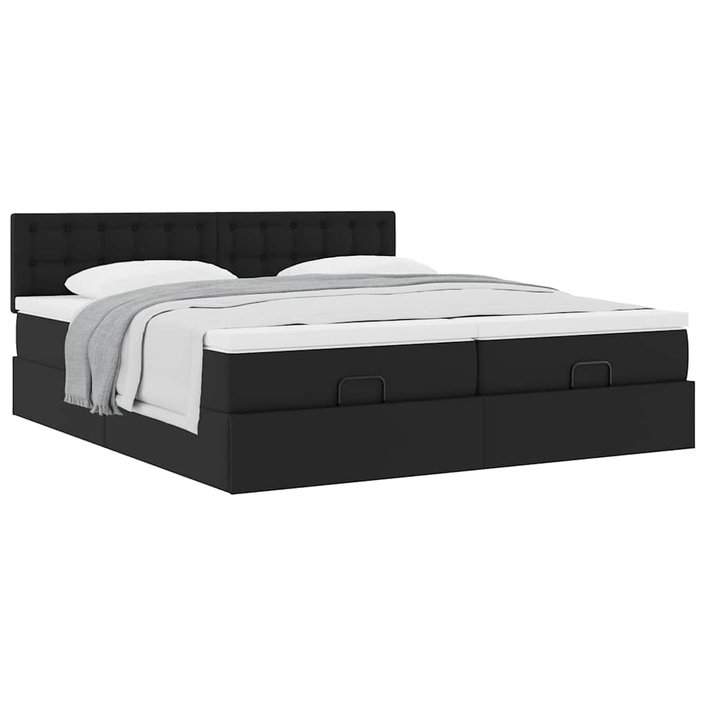 vidaXL Οθωμανικό κρεβάτι με στρώματα Μαύρο 180x200cm Faux Leather