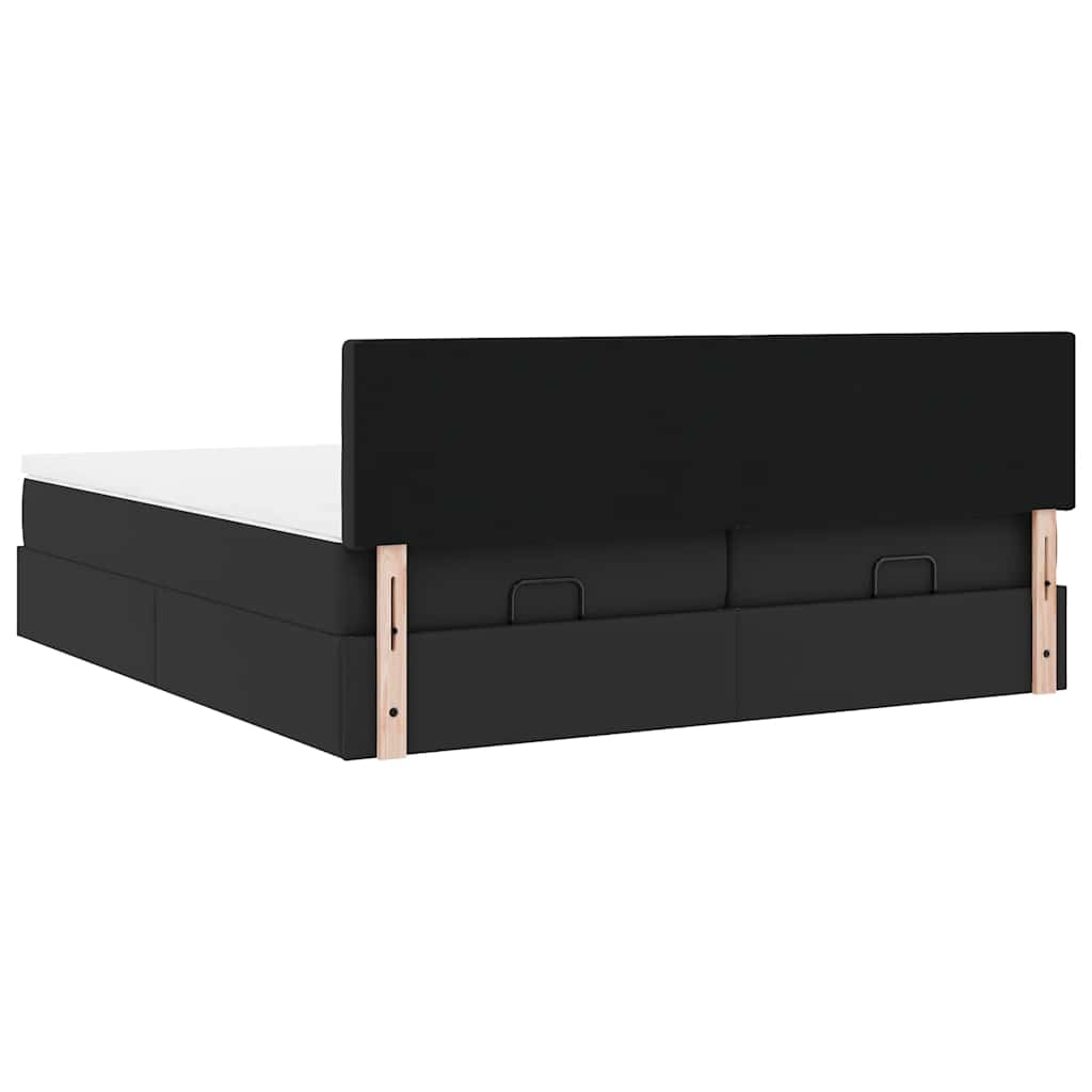 vidaXL Οθωμανικό κρεβάτι με στρώματα Μαύρο 200x200cm Faux Leather