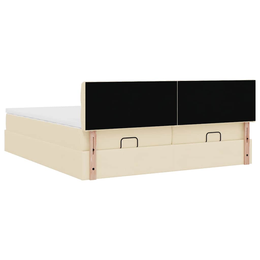 vidaXL Οθωμανικό κρεβάτι με στρώματα Κρέμα 180x200cm ύφασμα
