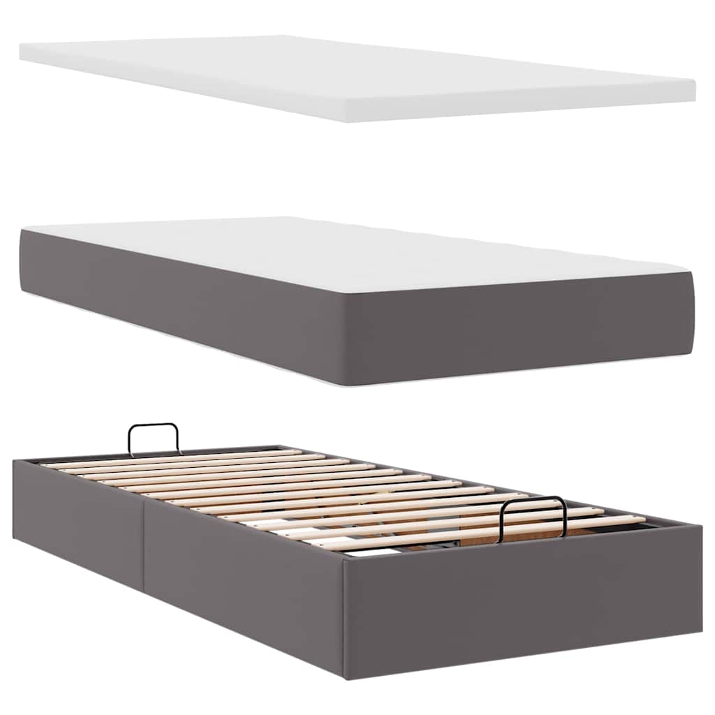 vidaXL Οθωμανικό κρεβάτι με στρώματα & LEDs Γκρι 90x200cm Faux Leather