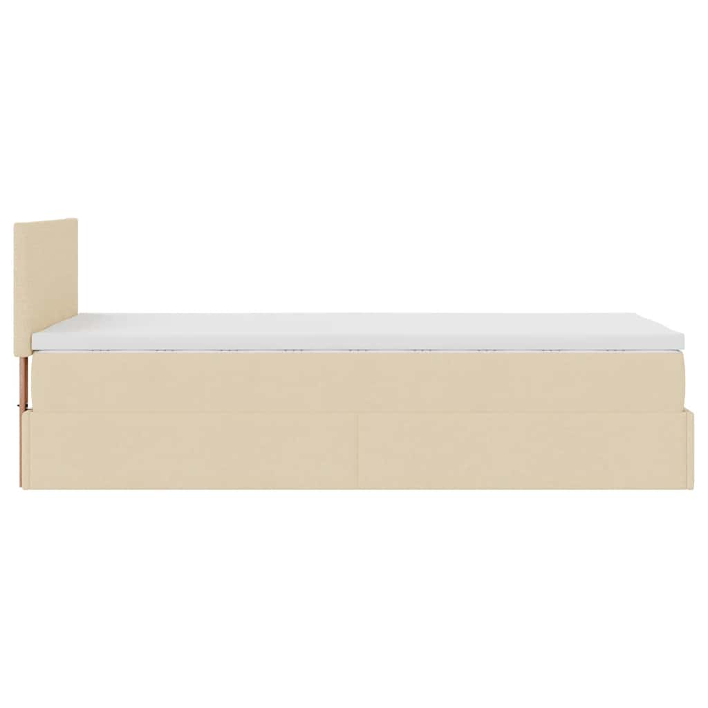 vidaXL Οθωμανικό κρεβάτι με στρώμα & LEDs Cream 90x200 cm Ύφασμα
