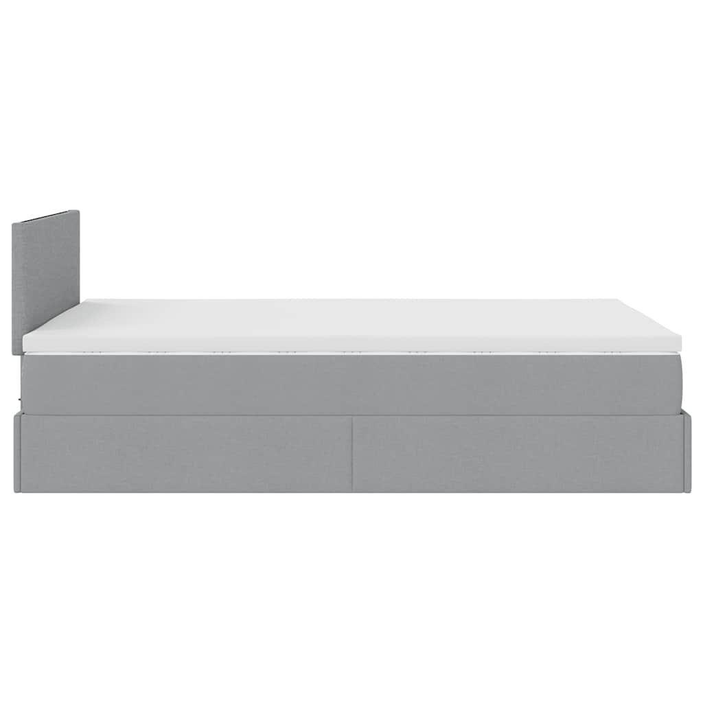 vidaXL Οθωμανικό κρεβάτι με στρώμα & LEDs Ανοιχτό γκρι Ύφασμα