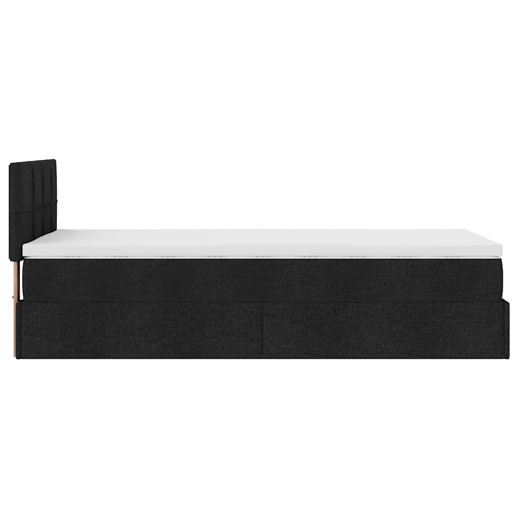 vidaXL Οθωμανικό κρεβάτι με στρώμα & LEDs Μαύρο 90x200 cm Ύφασμα