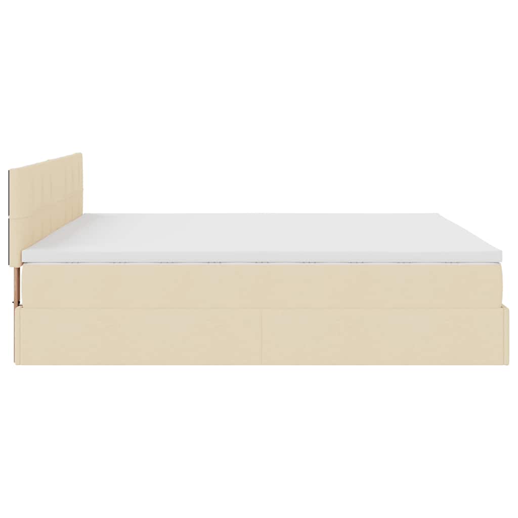 vidaXL Οθωμανικό κρεβάτι με στρώμα & LEDs Cream 160x200cm ύφασμα