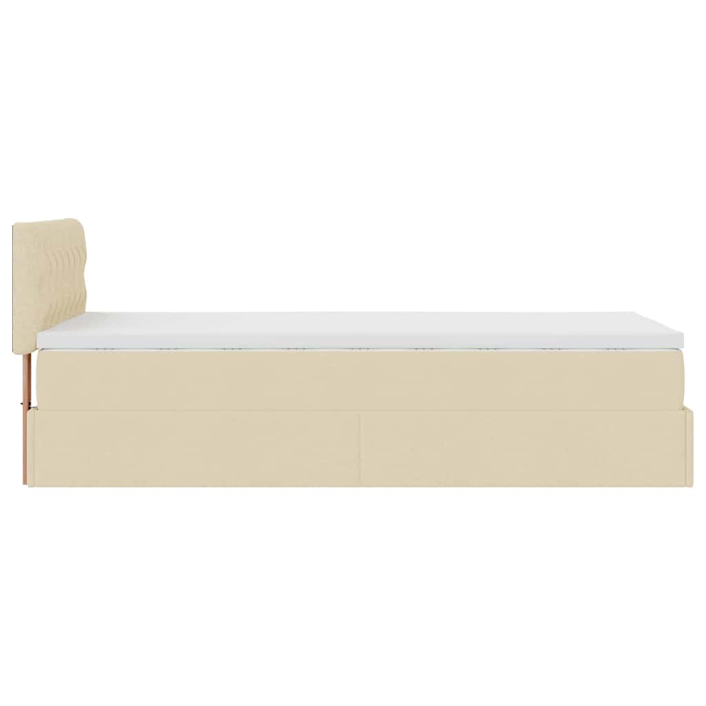 vidaXL Οθωμανικό κρεβάτι με στρώμα & LEDs Cream 90x190cm ύφασμα