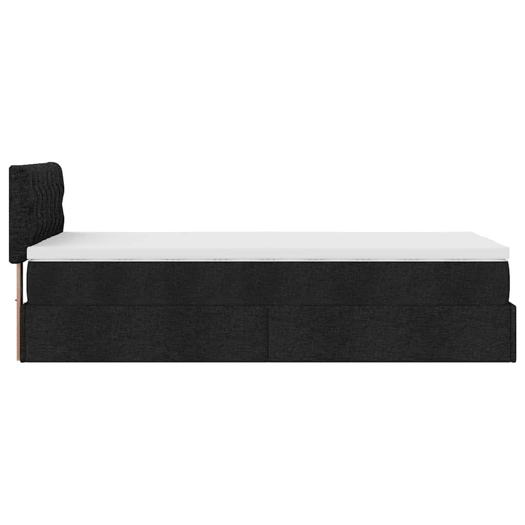 vidaXL Οθωμανικό κρεβάτι με στρώμα & LEDs Μαύρο 90x200 cm Ύφασμα