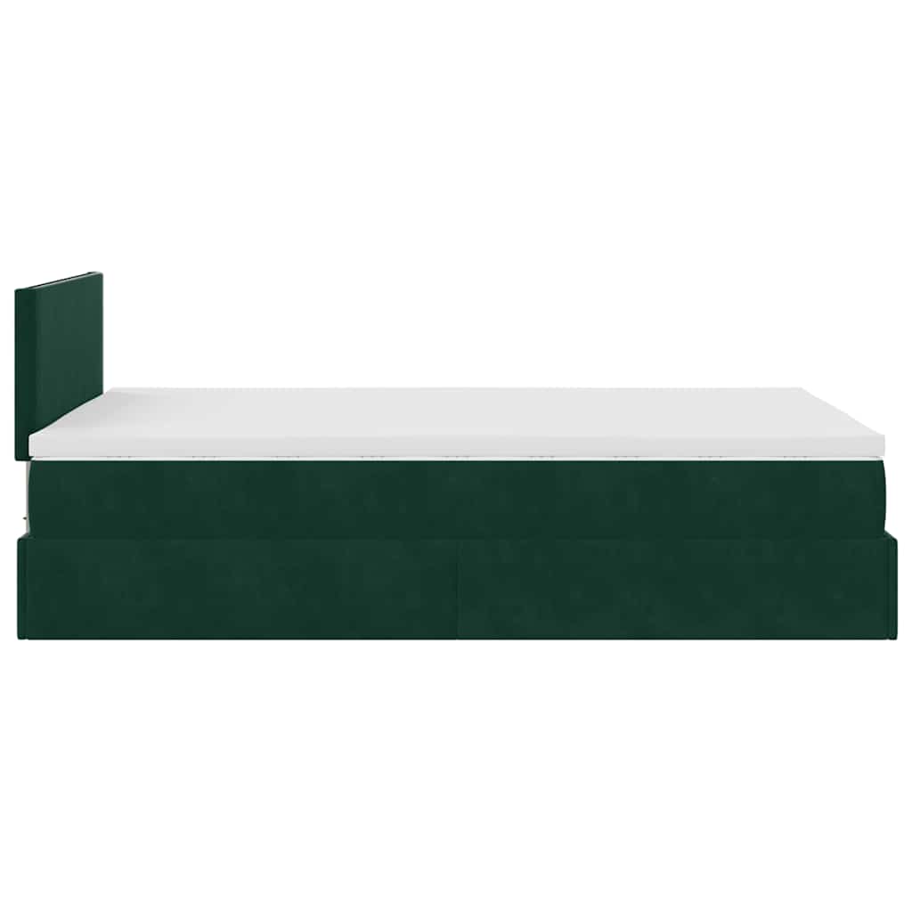 vidaXL Οθωμανικό κρεβάτι με στρώμα & LEDs Dark Green 120x190cm Velvet