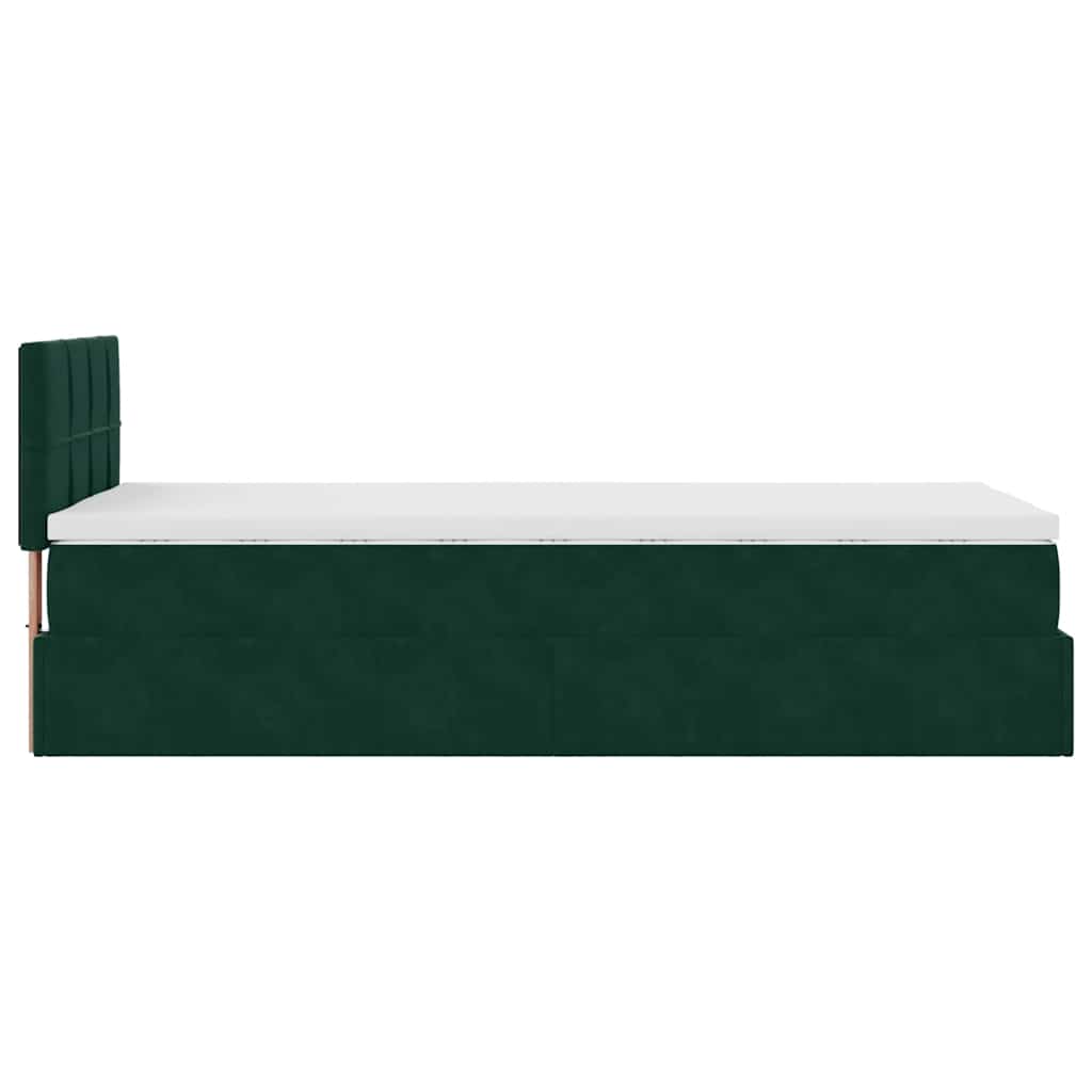 vidaXL Οθωμανικό κρεβάτι με στρώμα & LEDs Dark Green 90x200cm Velvet