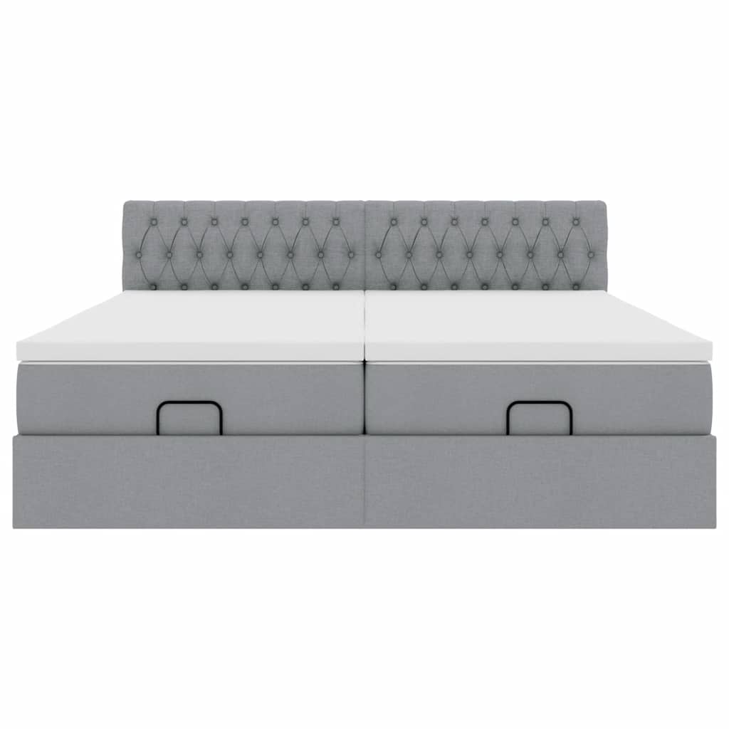 vidaXL Οθωμανικό κρεβάτι με στρώματα & LEDs Ανοιχτό γκρι ύφασμα