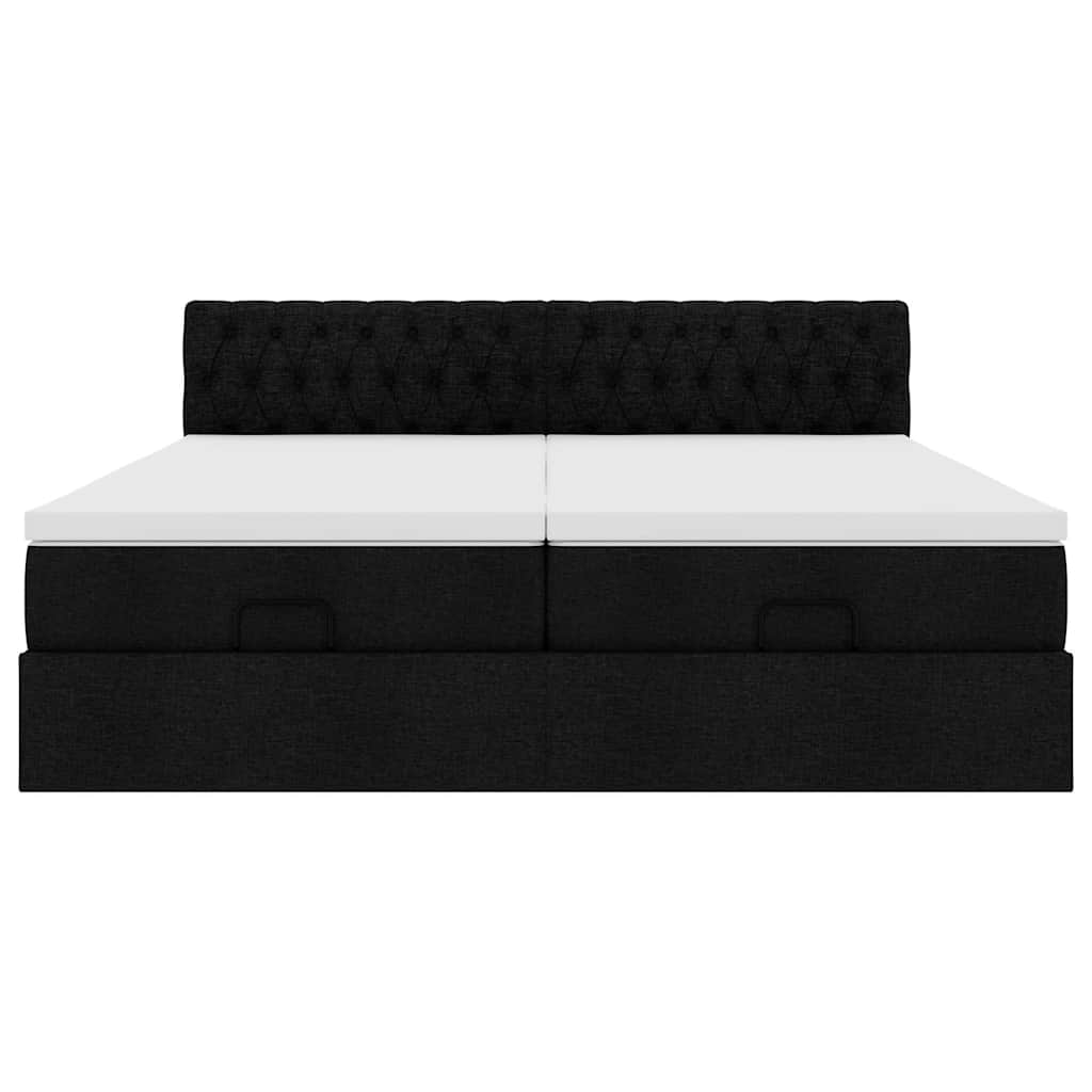 vidaXL Οθωμανικό κρεβάτι με στρώματα & LEDs Μαύρο 200x200cm ύφασμα