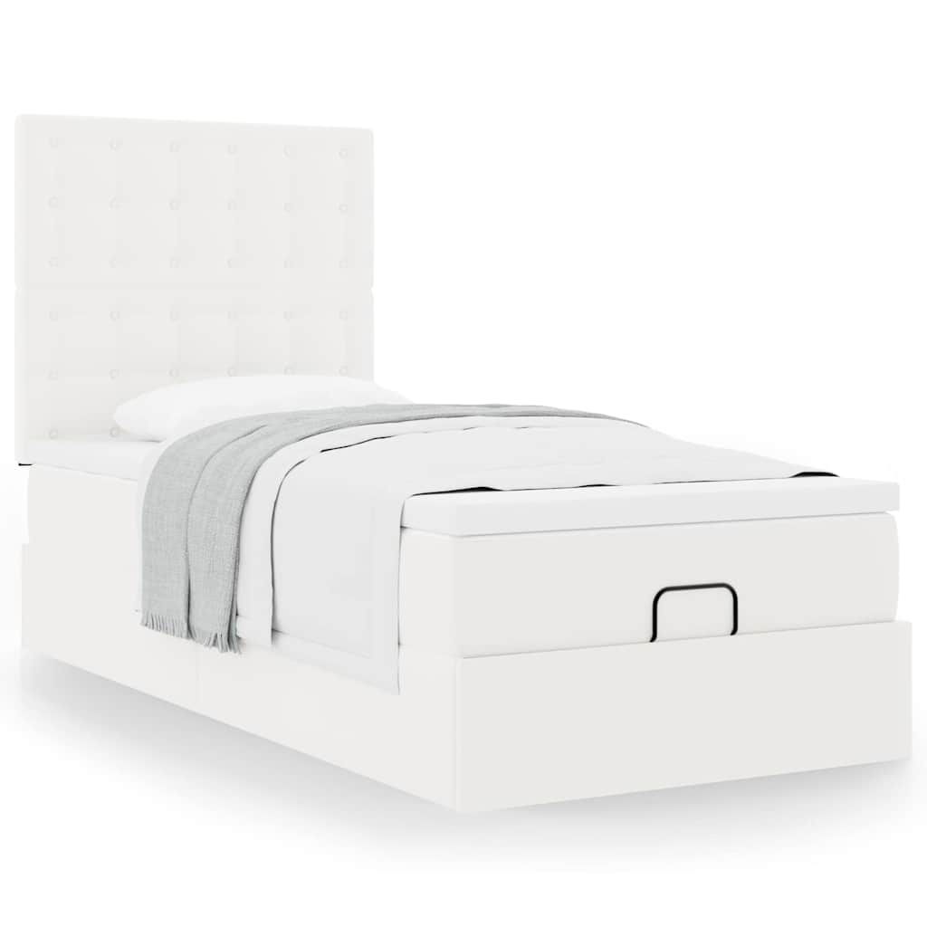 vidaXL Οθωμανικό κρεβάτι με στρώμα Λευκό 90x190cm Faux Leather