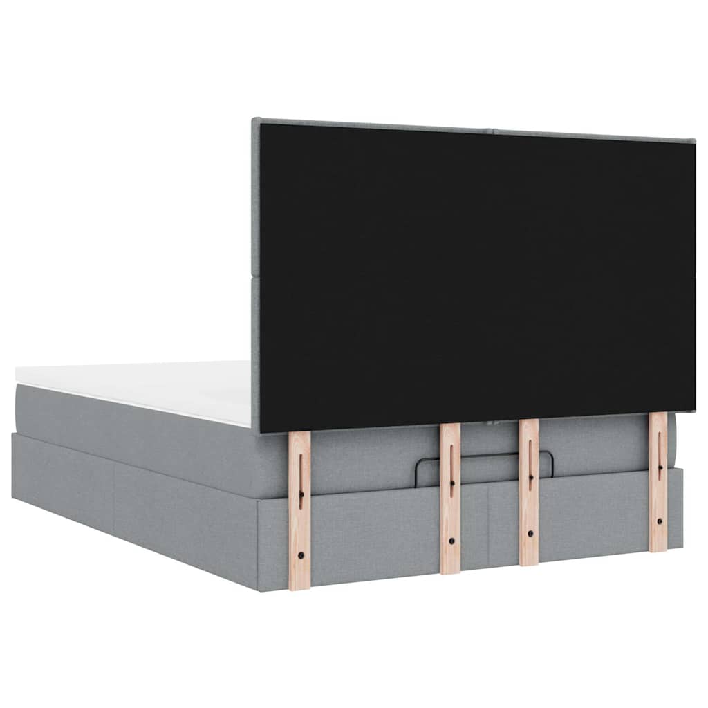 vidaXL Οθωμανικό κρεβάτι με στρώμα ανοιχτό γκρι 140x200cm ύφασμα