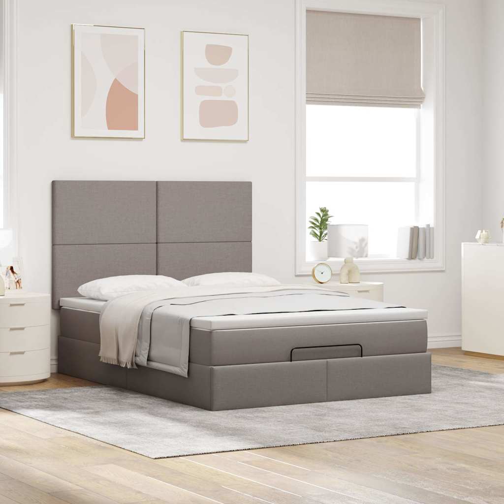 vidaXL Οθωμανικό κρεβάτι με στρώμα Taupe 140x200cm ύφασμα