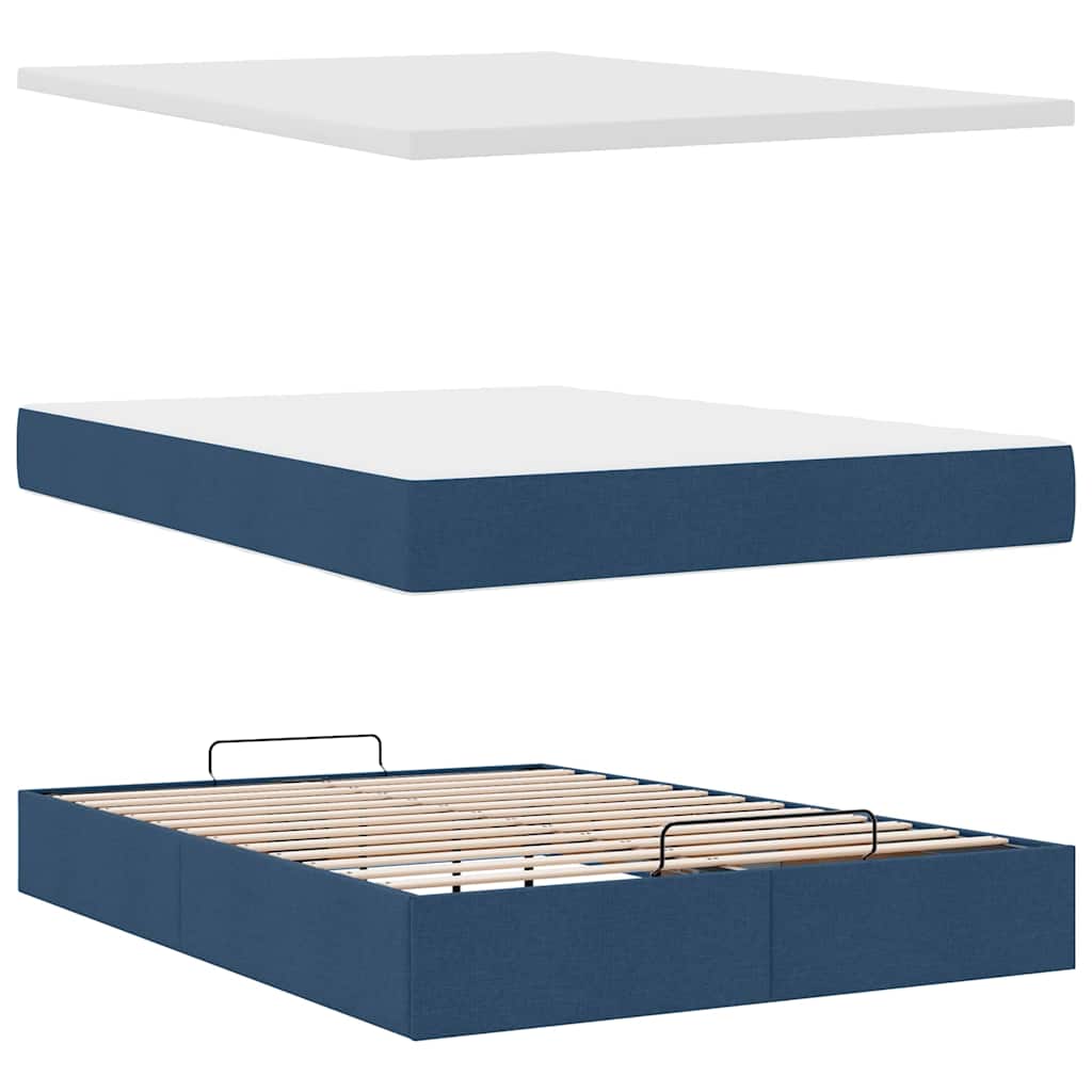 vidaXL Οθωμανικό κρεβάτι με στρώμα μπλε 140x200cm ύφασμα