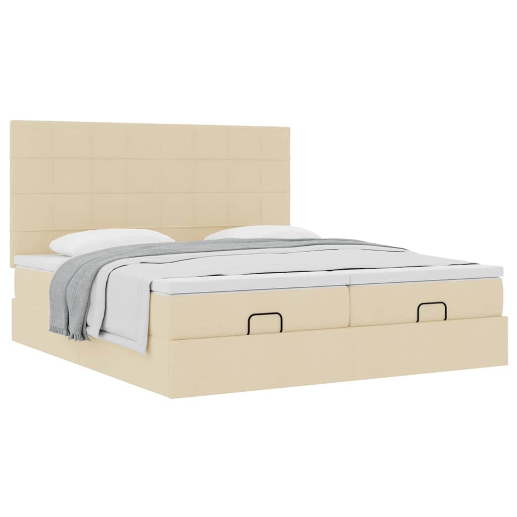 vidaXL Οθωμανικό Κρεβάτι με Στρώματα Κρέμα 160x200cm Ύφασμα