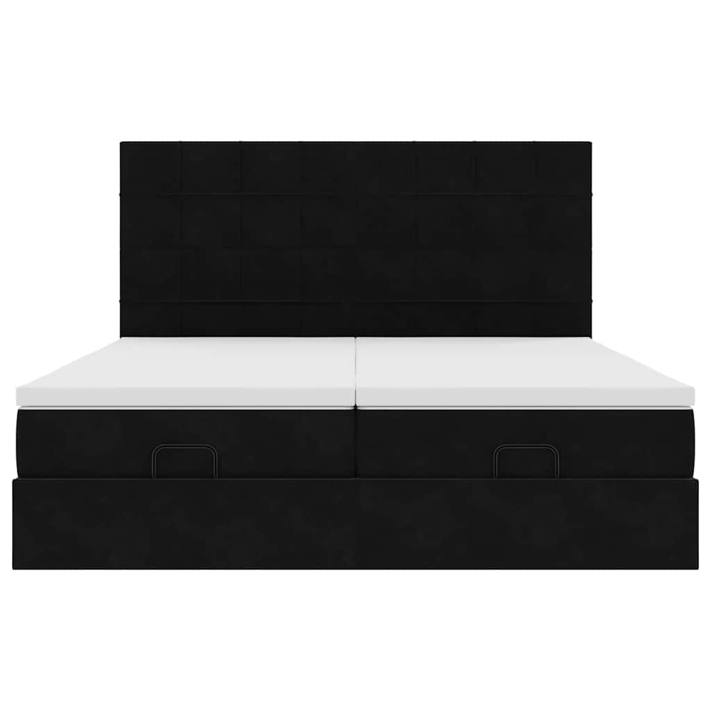 vidaXL Οθωμανικό κρεβάτι με στρώματα Μαύρο 200x200cm Velvet
