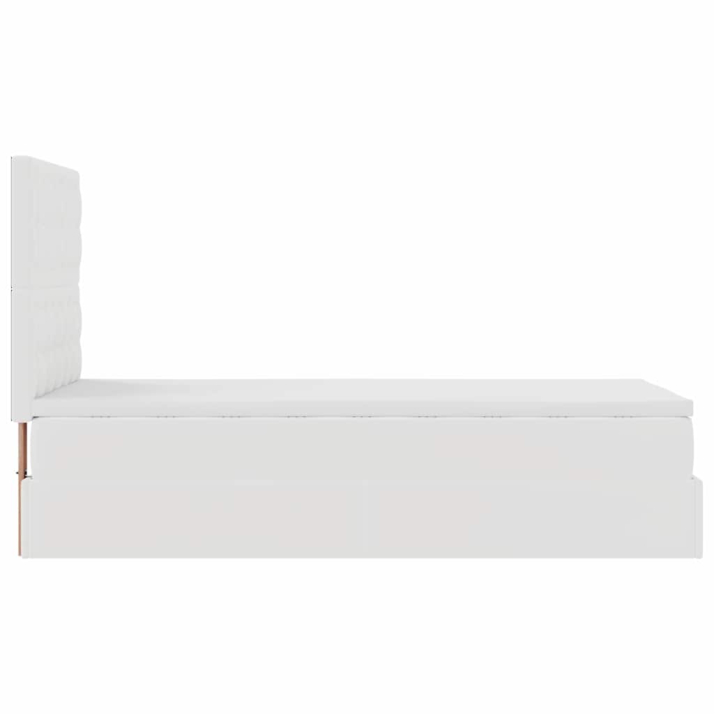 vidaXL Οθωμανικό κρεβάτι με στρώμα & LEDs Λευκό 90x190cm Faux Leather