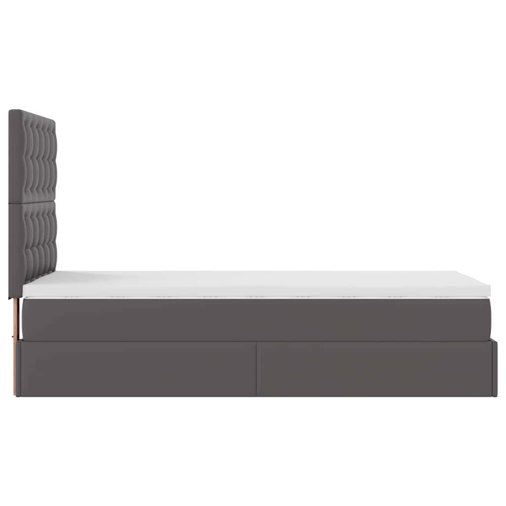 vidaXL Οθωμανικό κρεβάτι με στρώμα & LEDs Grey 90x190cm Faux Leather