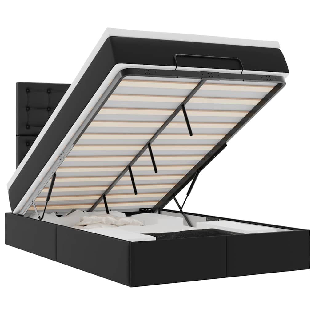 vidaXL Οθωμανικό κρεβάτι με στρώμα & LEDs Μαύρο 120x200cm Faux Leather