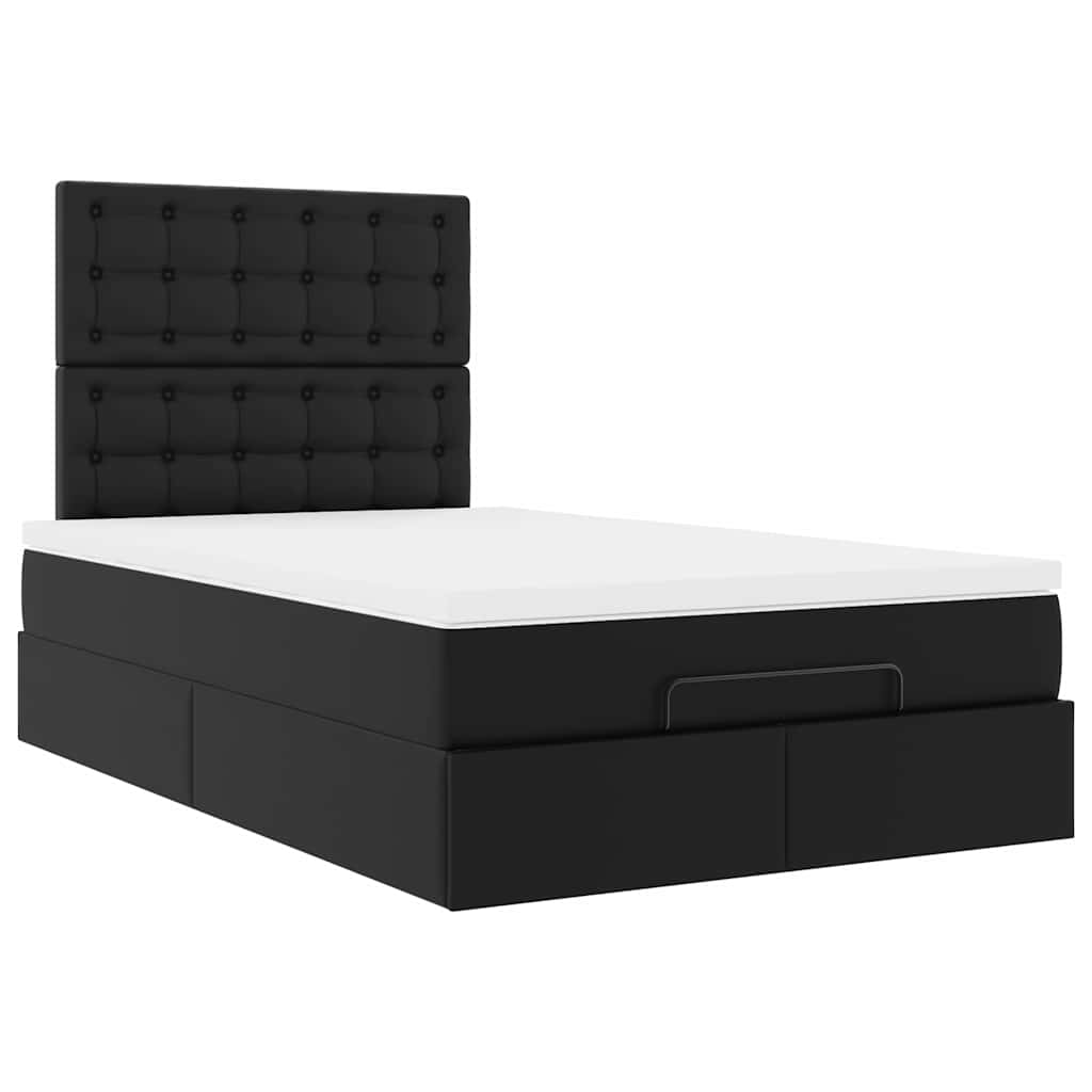 vidaXL Οθωμανικό κρεβάτι με στρώμα & LEDs Μαύρο 120x200cm Faux Leather