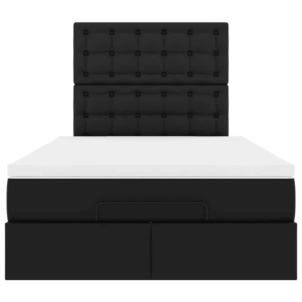 vidaXL Οθωμανικό κρεβάτι με στρώμα & LEDs Μαύρο 120x200cm Faux Leather