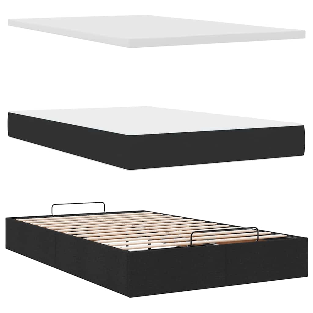 vidaXL Οθωμανικό κρεβάτι με στρώμα & LEDs Μαύρο 120x200cm Faux Leather