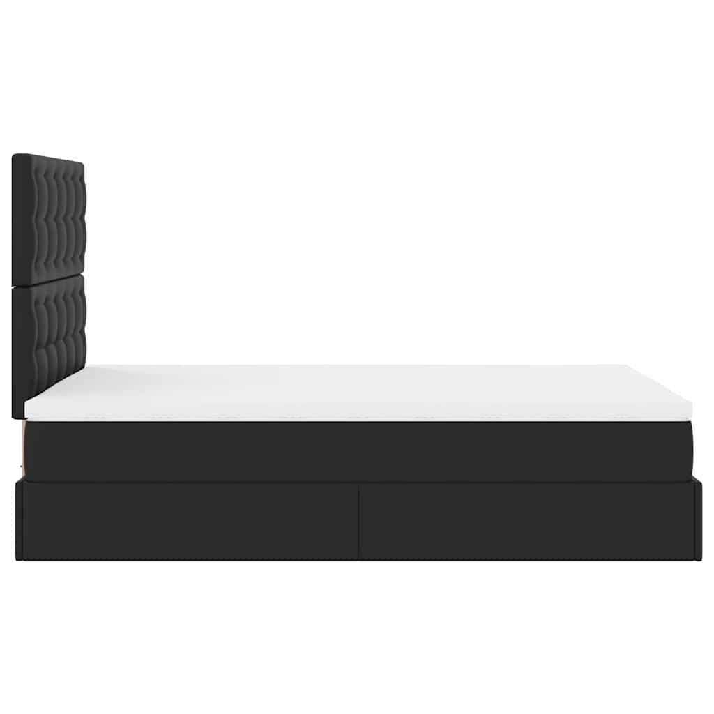 vidaXL Οθωμανικό κρεβάτι με στρώμα & LEDs Μαύρο 120x200cm Faux Leather