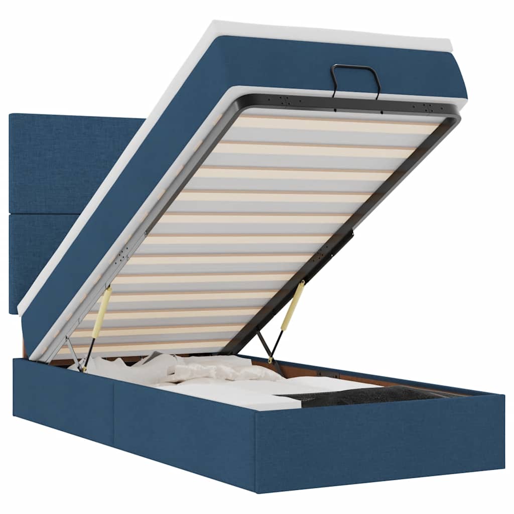 vidaXL Οθωμανικό κρεβάτι με στρώμα & LEDs Μπλε 100x200 cm Ύφασμα