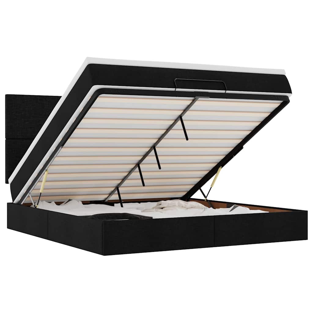 vidaXL Οθωμανικό κρεβάτι με στρώμα & LEDs Μαύρο ύφασμα 180x200cm