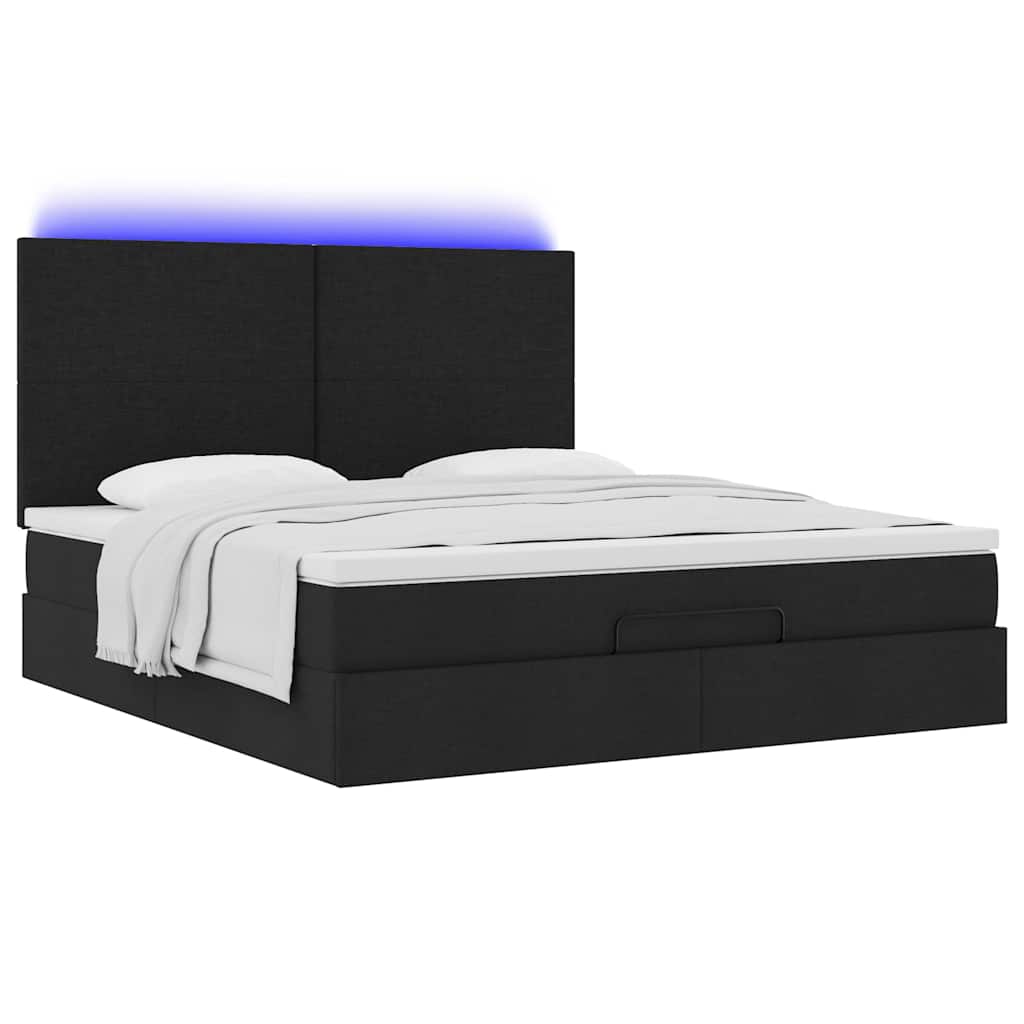 vidaXL Οθωμανικό κρεβάτι με στρώμα & LEDs Μαύρο ύφασμα 180x200cm