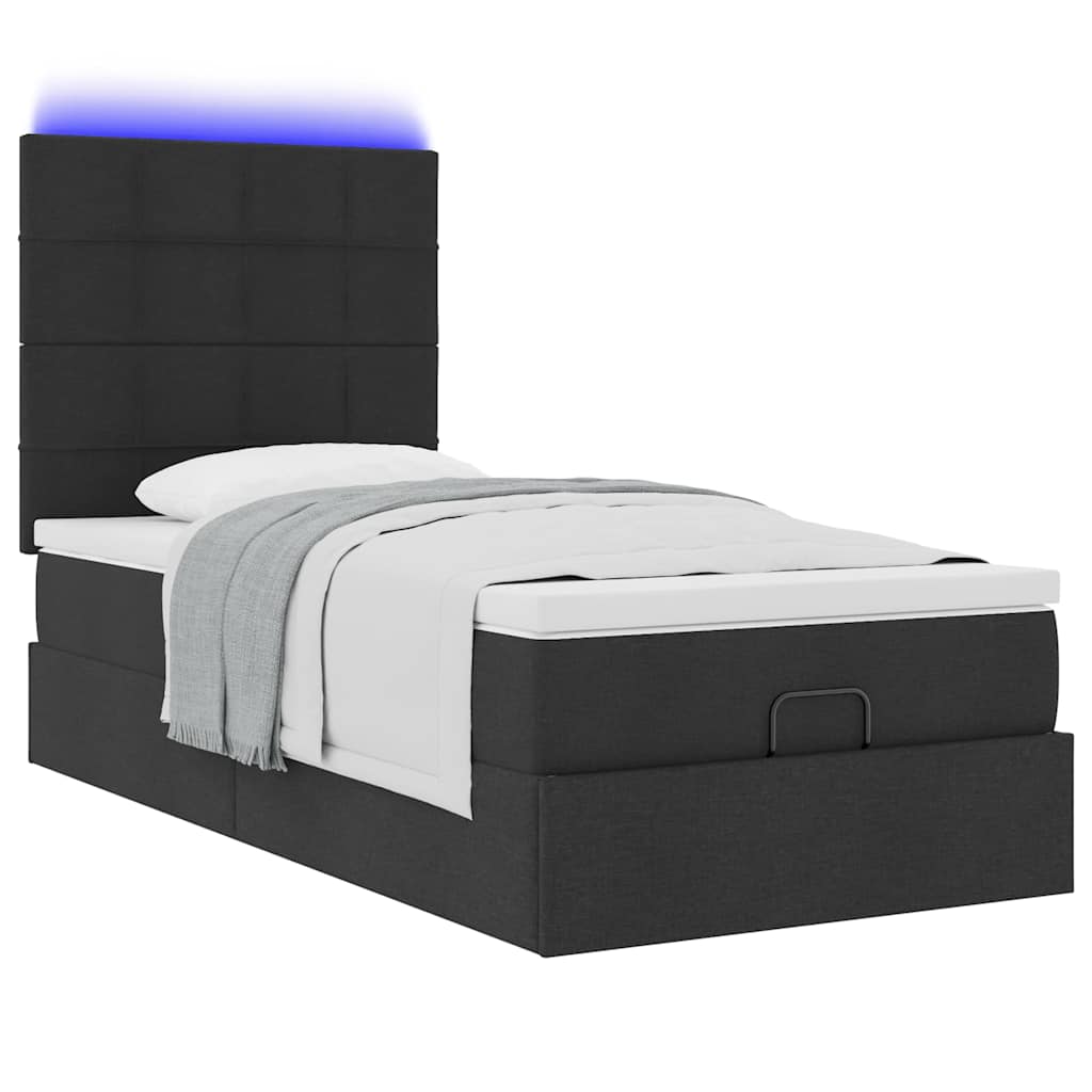 vidaXL Οθωμανικό κρεβάτι με στρώμα & LEDs Μαύρο 80x200cm ύφασμα