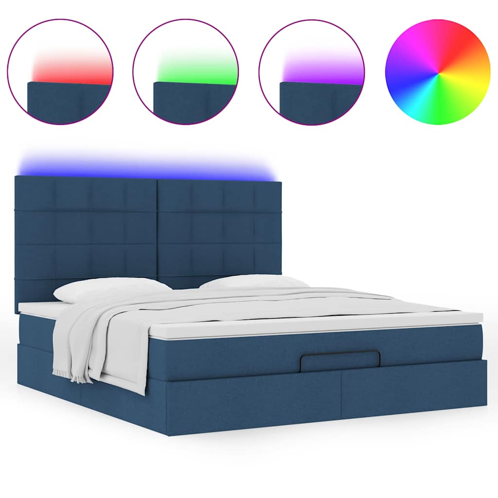 vidaXL Οθωμανικό κρεβάτι με στρώμα & LEDs Μπλε 180x200cm ύφασμα