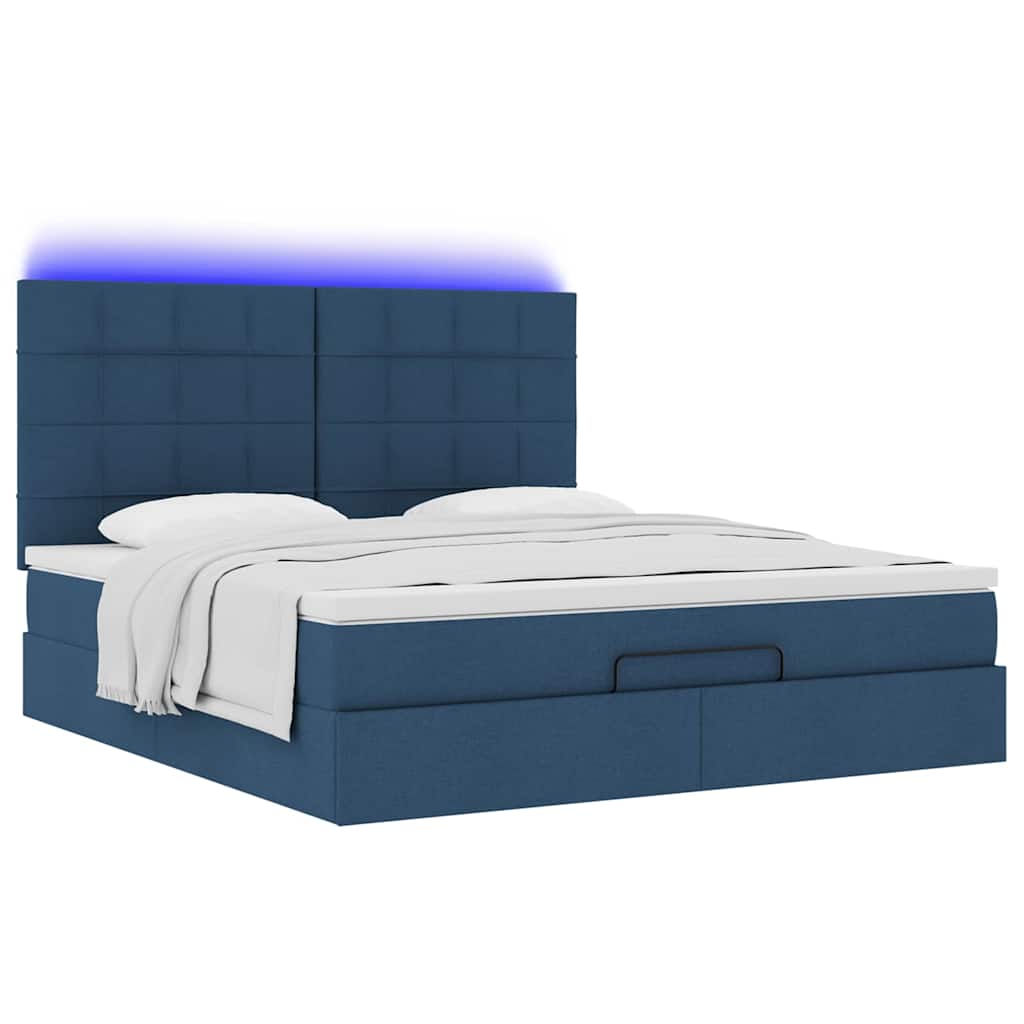 vidaXL Οθωμανικό κρεβάτι με στρώμα & LEDs Μπλε 180x200cm ύφασμα
