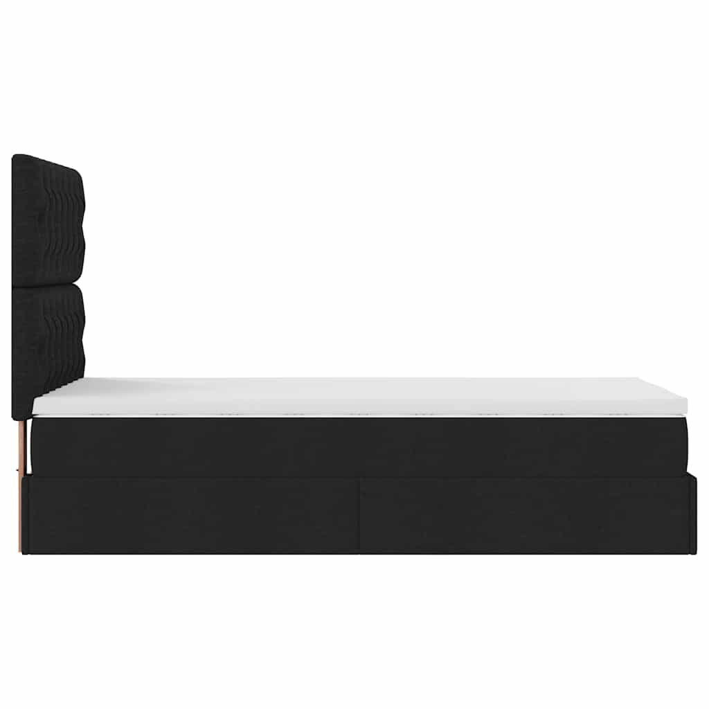 vidaXL Οθωμανικό κρεβάτι με στρώμα & LEDs Μαύρο 90x200 cm Ύφασμα