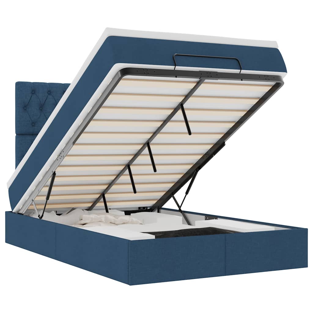 vidaXL Οθωμανικό κρεβάτι με στρώμα & LEDs Μπλε 120x200 cm Ύφασμα