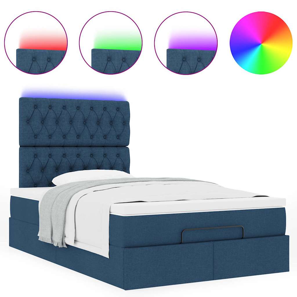vidaXL Οθωμανικό κρεβάτι με στρώμα & LEDs Μπλε 120x200 cm Ύφασμα