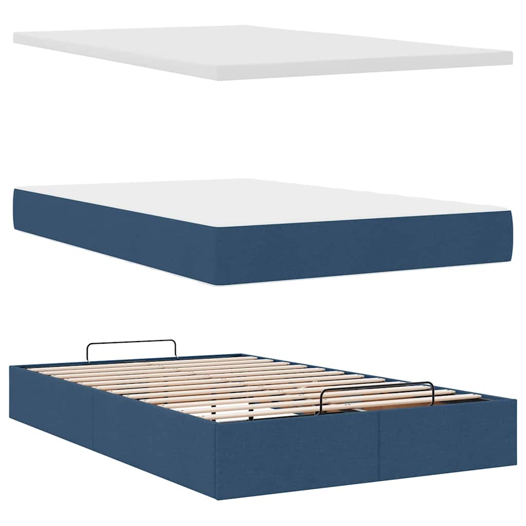 vidaXL Οθωμανικό κρεβάτι με στρώμα & LEDs Μπλε 120x200 cm Ύφασμα
