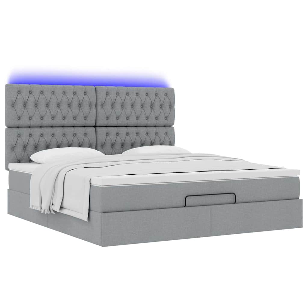 vidaXL Οθωμανικό κρεβάτι με στρώμα&LEDs Ανοιχτό γκρι 180x200cm ύφασμα