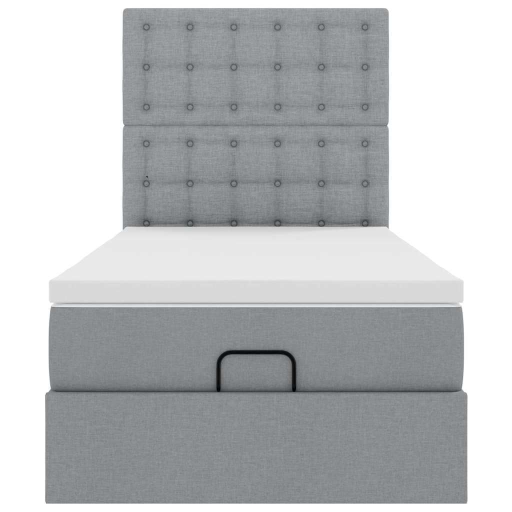 vidaXL Οθωμανικό κρεβάτι με στρώμα & LEDs Ανοιχτό γκρι 90x190cm ύφασμα