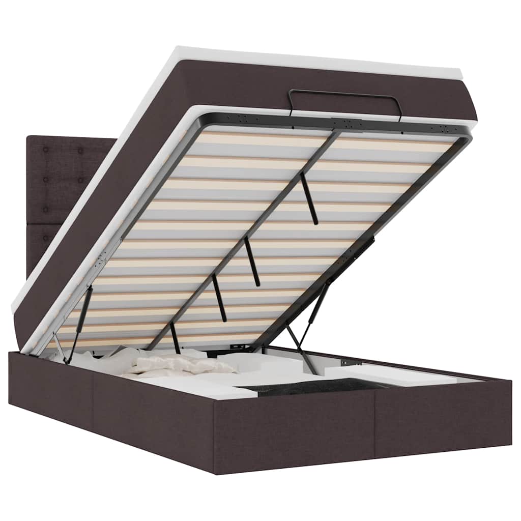 vidaXL Οθωμανικό κρεβάτι με στρώμα & LEDs Σκούρο καφέ 120x200cm Ύφασμα