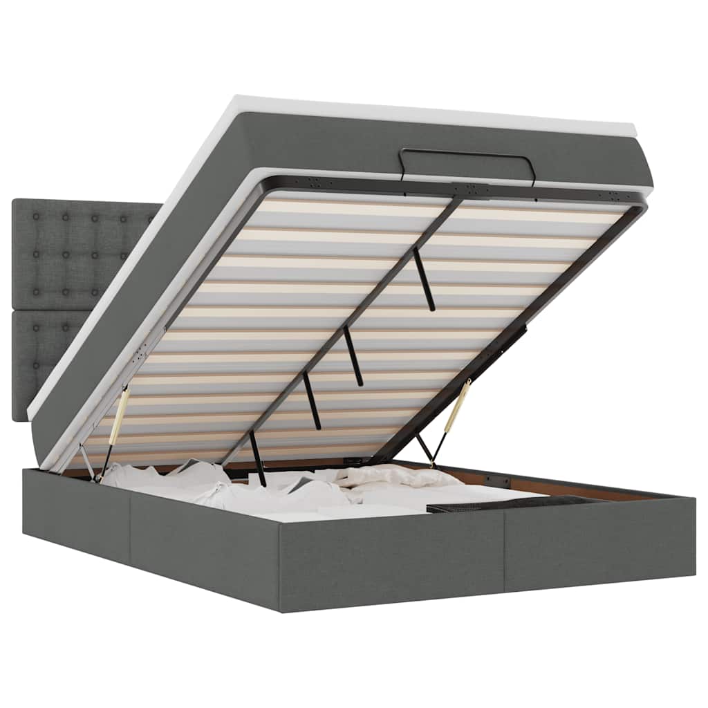 vidaXL Οθωμανικό κρεβάτι με στρώμα & LEDs Σκούρο γκρι 140x190cm Ύφασμα