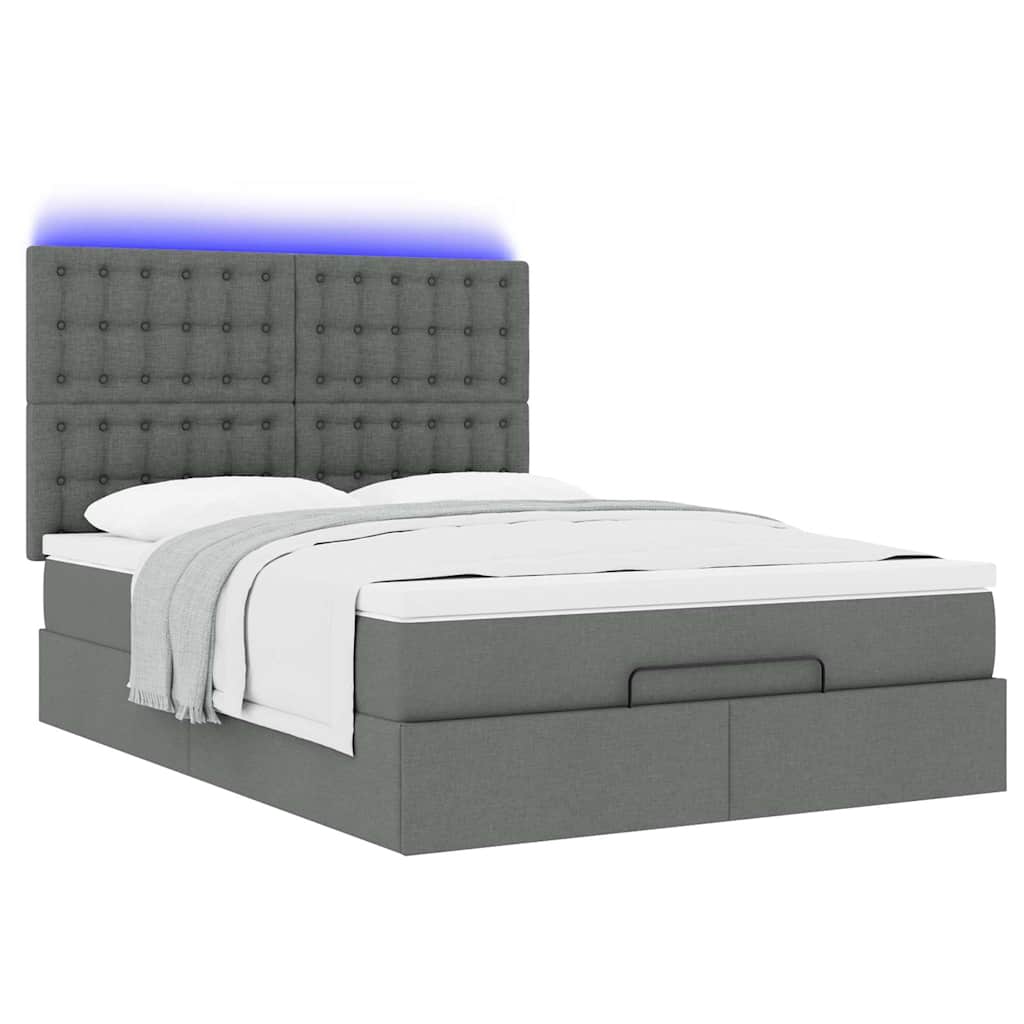 vidaXL Οθωμανικό κρεβάτι με στρώμα & LEDs Σκούρο γκρι 140x190cm Ύφασμα
