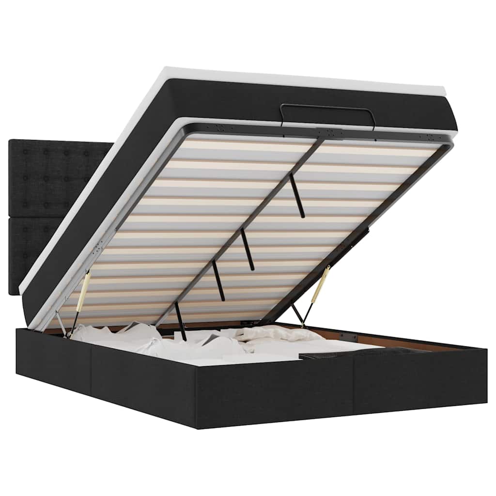 vidaXL Οθωμανικό κρεβάτι με στρώμα & LEDs Μαύρο 140x190 cm Ύφασμα