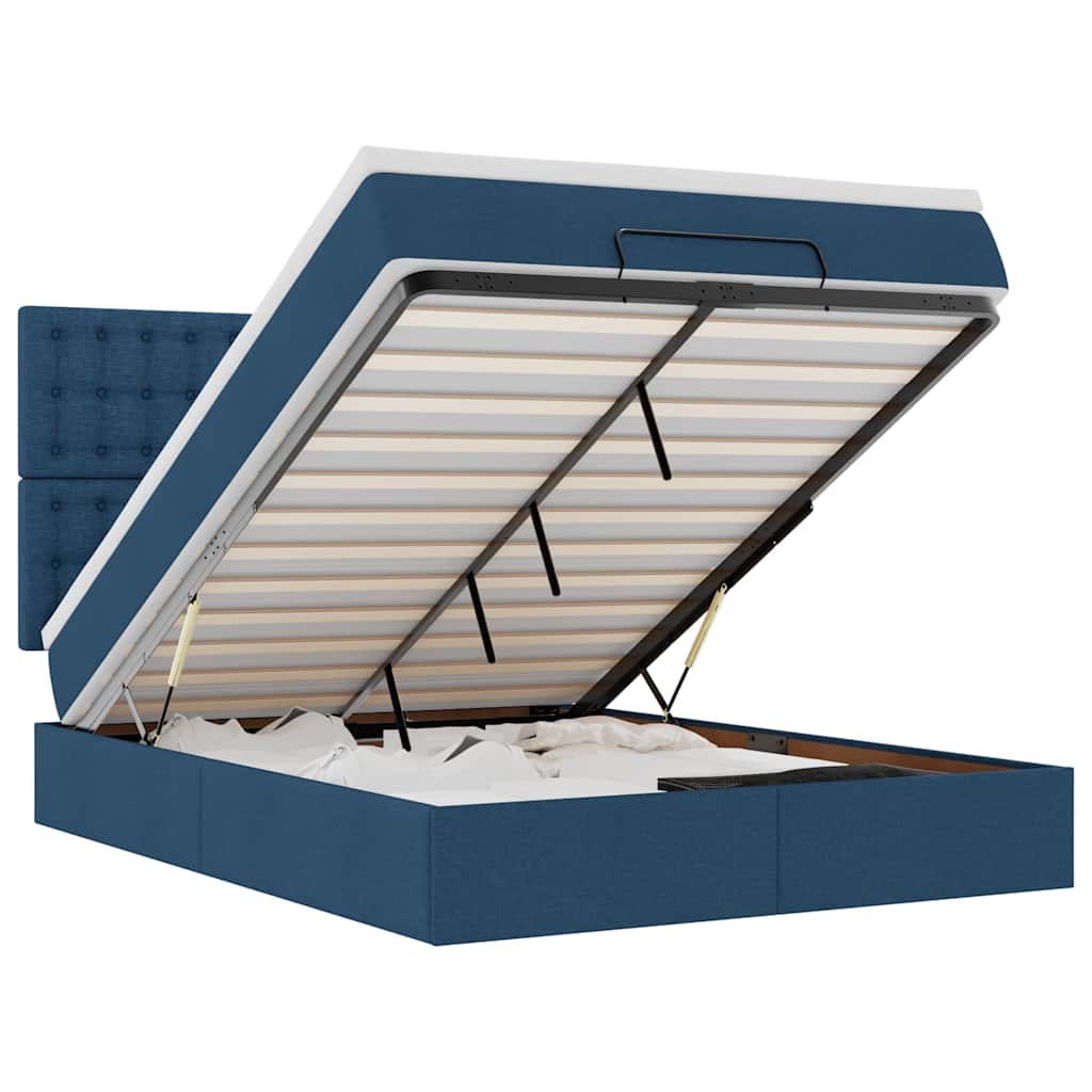 vidaXL Οθωμανικό κρεβάτι με στρώμα & LEDs Μπλε 140x200cm ύφασμα
