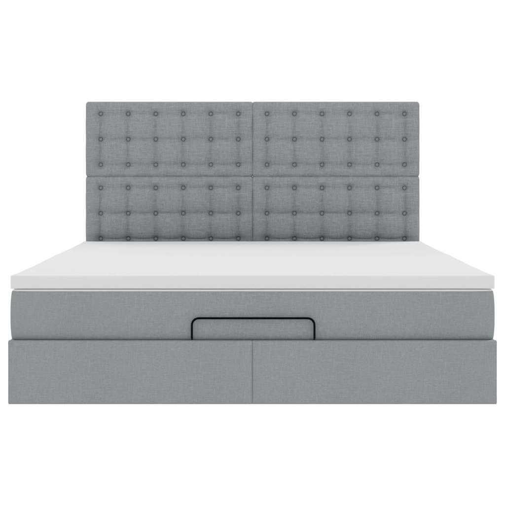vidaXL Οθωμανικό κρεβάτι με στρώμα&LEDs Ανοιχτό γκρι 160x200cm Ύφασμα