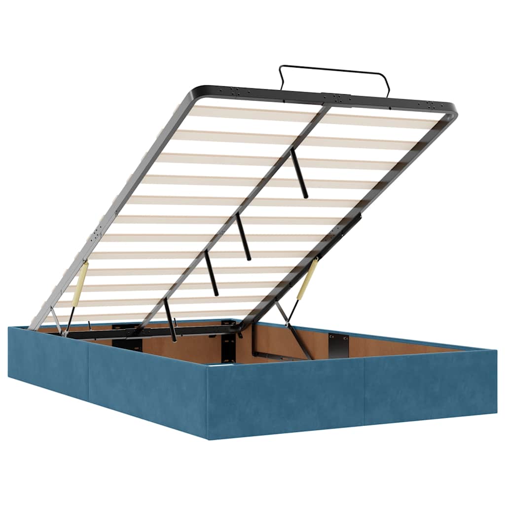 vidaXL Οθωμανικό κρεβάτι με στρώματα & LEDs Σκούρο μπλε Βελούδο