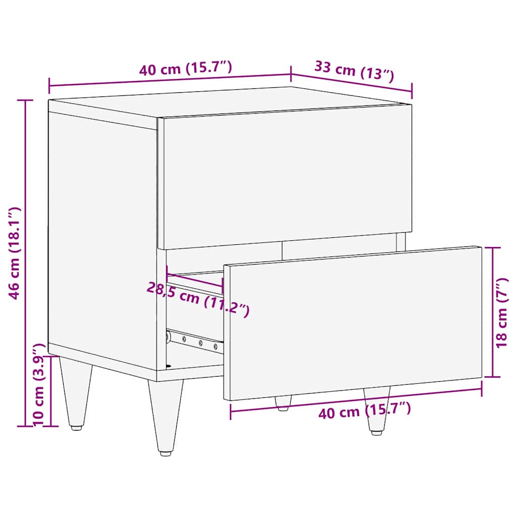 vidaXL Κομοδίνο καφέ μελί 40 x 33 x 46 εκ. Μασίφ ξύλο μάνγκο
