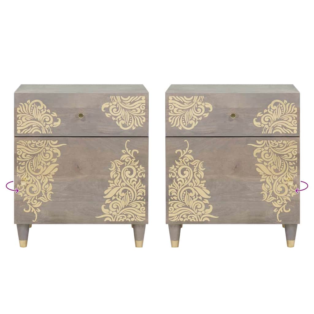 vidaXL Κομοδίνο με συρτάρι Γκρι 50 x 33 x 60 εκ Μασίφ ξύλο μάνγκο