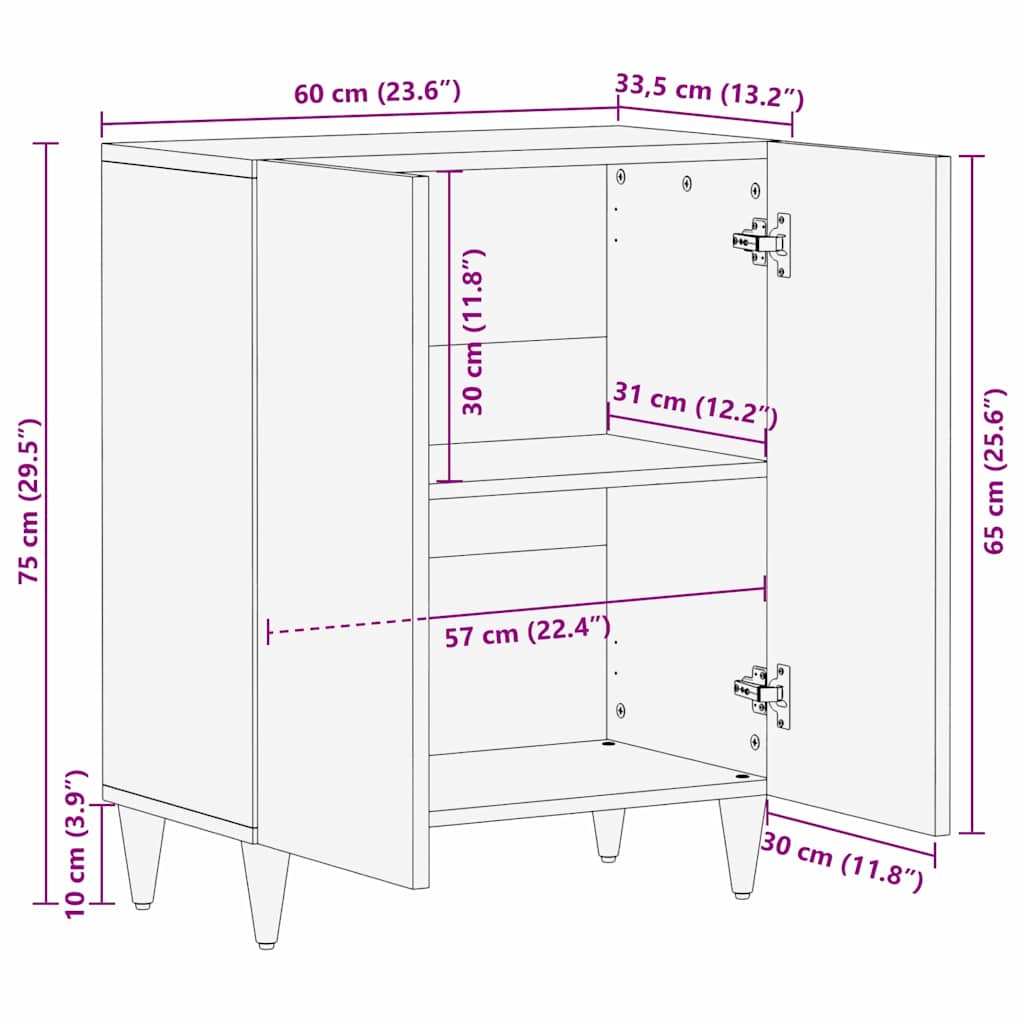 vidaXL Πλαϊνό γραφείο Καφέ 60 x 33 x 75 cm Στερεό ξύλο μάνγκο