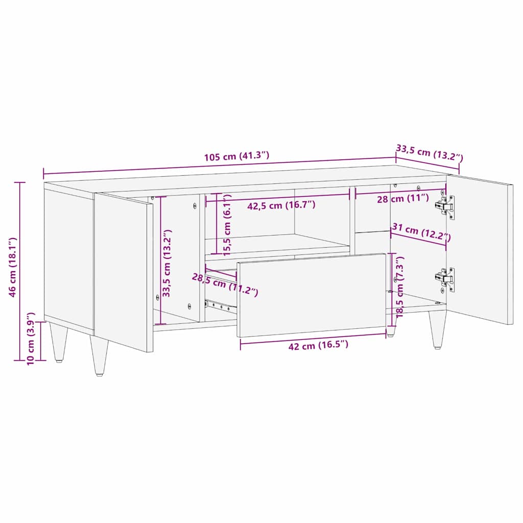 vidaXL Ντουλάπι TV με ράφι Καφέ 105 x 33,5 x 46 εκ. Στερεό ξύλο μάνγκο